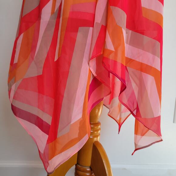 Calvin Klein Pink Geometric Print Dress Strappy Midi Handkerchief Hem Women 8 - Picture 10 of 14